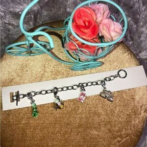 Charm Bracelet with Enameled Shoe Bag Cassette Tape Charms Silver-Tone‎
